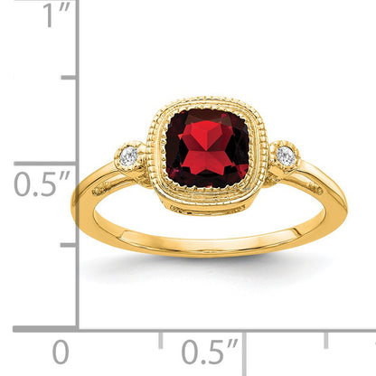 14k 6mm Cushion Garnet Bezel and Diamond Ring