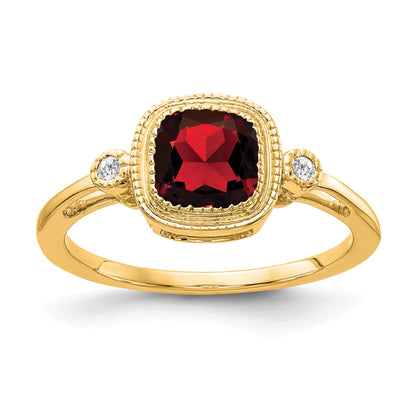 14k 6mm Cushion Garnet Bezel and Diamond Ring