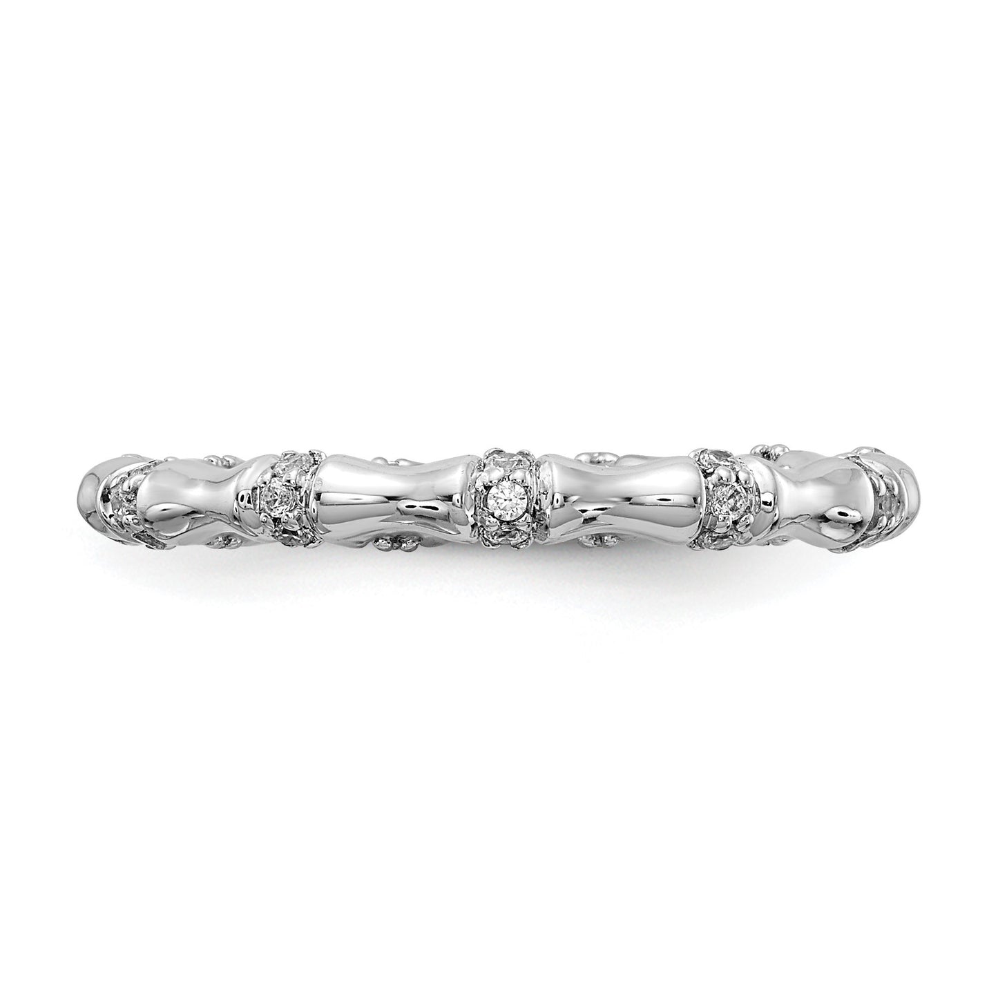 14k White Gold 3mm 1/5 carat Diamond Fancy Bamboo Band