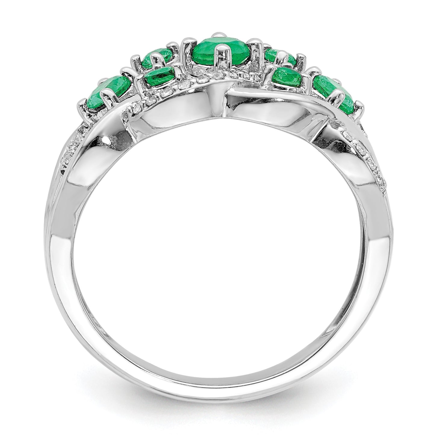 14k White Gold Emerald and 1/5 carat Diamond Fancy Woven Ring