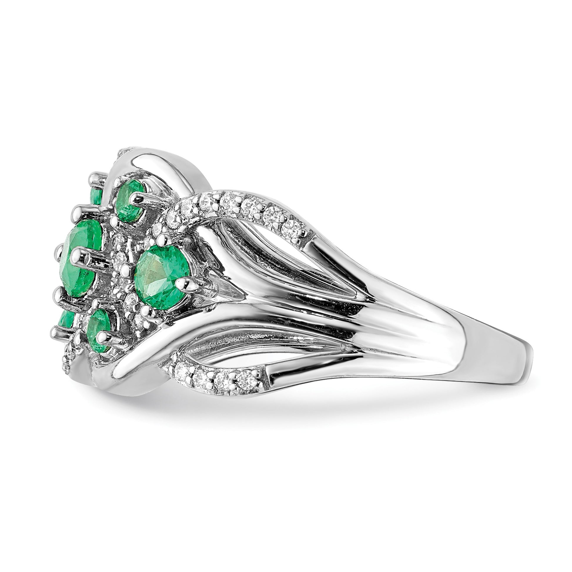 14k White Gold Emerald and 1/5 carat Diamond Fancy Woven Ring