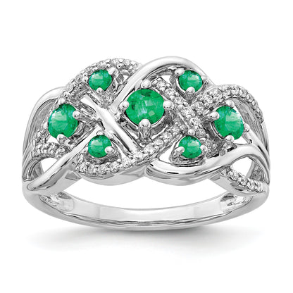 14k White Gold Emerald and 1/5 carat Diamond Fancy Woven Ring
