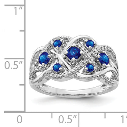 14k White Gold Blue Sapphire and 1/5 carat Diamond Fancy Woven Ring