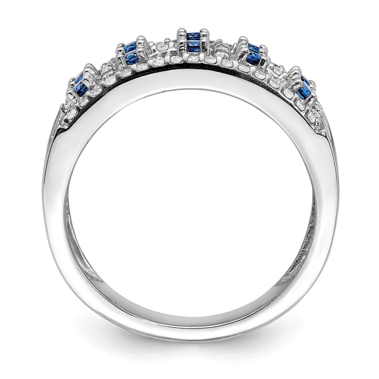14k White Gold Two-Row Blue Sapphire and 1/3 carat Diamond Fancy Ring