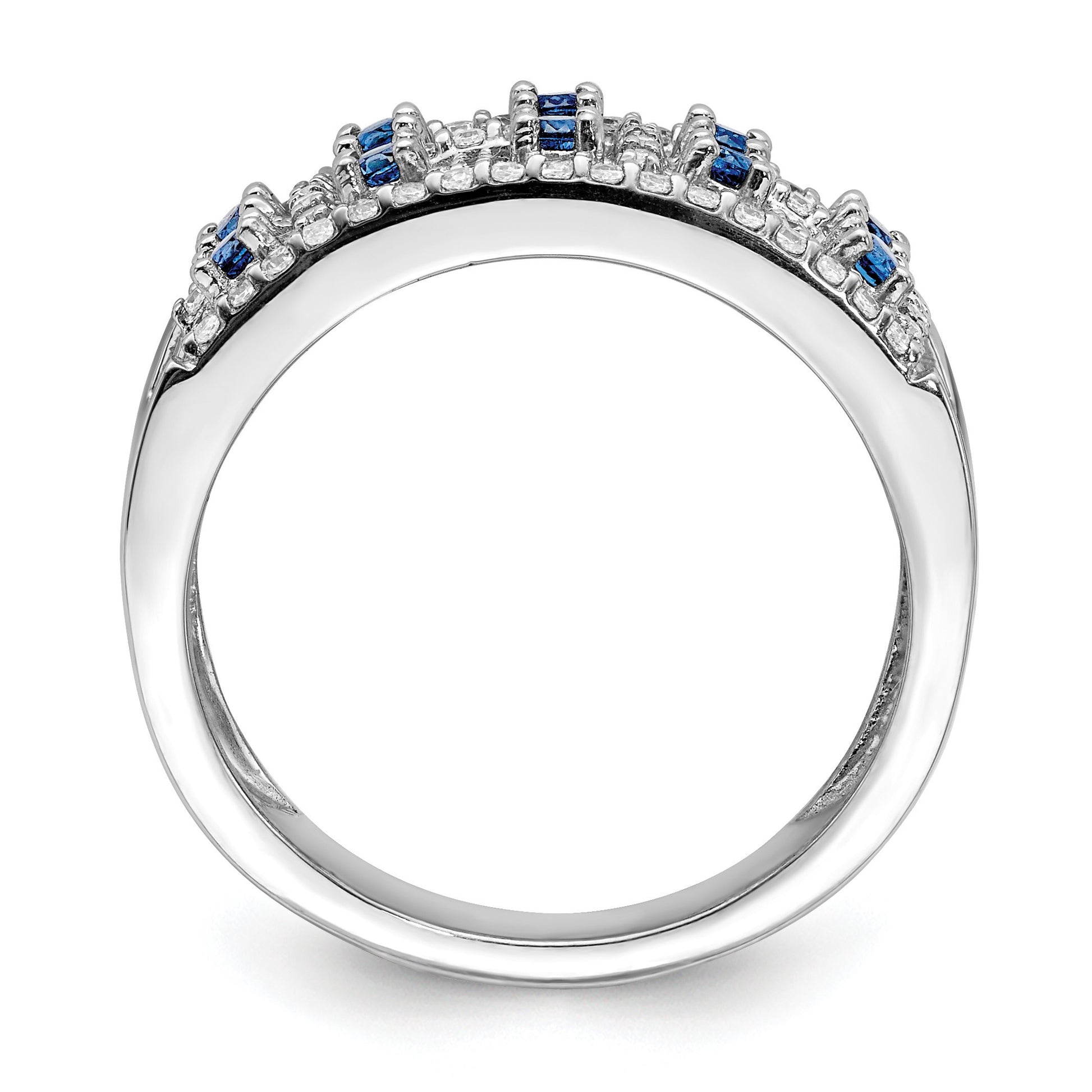 14k White Gold Two-Row Blue Sapphire and 1/3 carat Diamond Fancy Ring