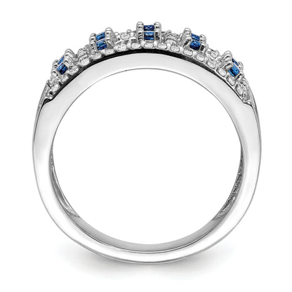 14k White Gold Two-Row Blue Sapphire and 1/3 carat Diamond Fancy Ring