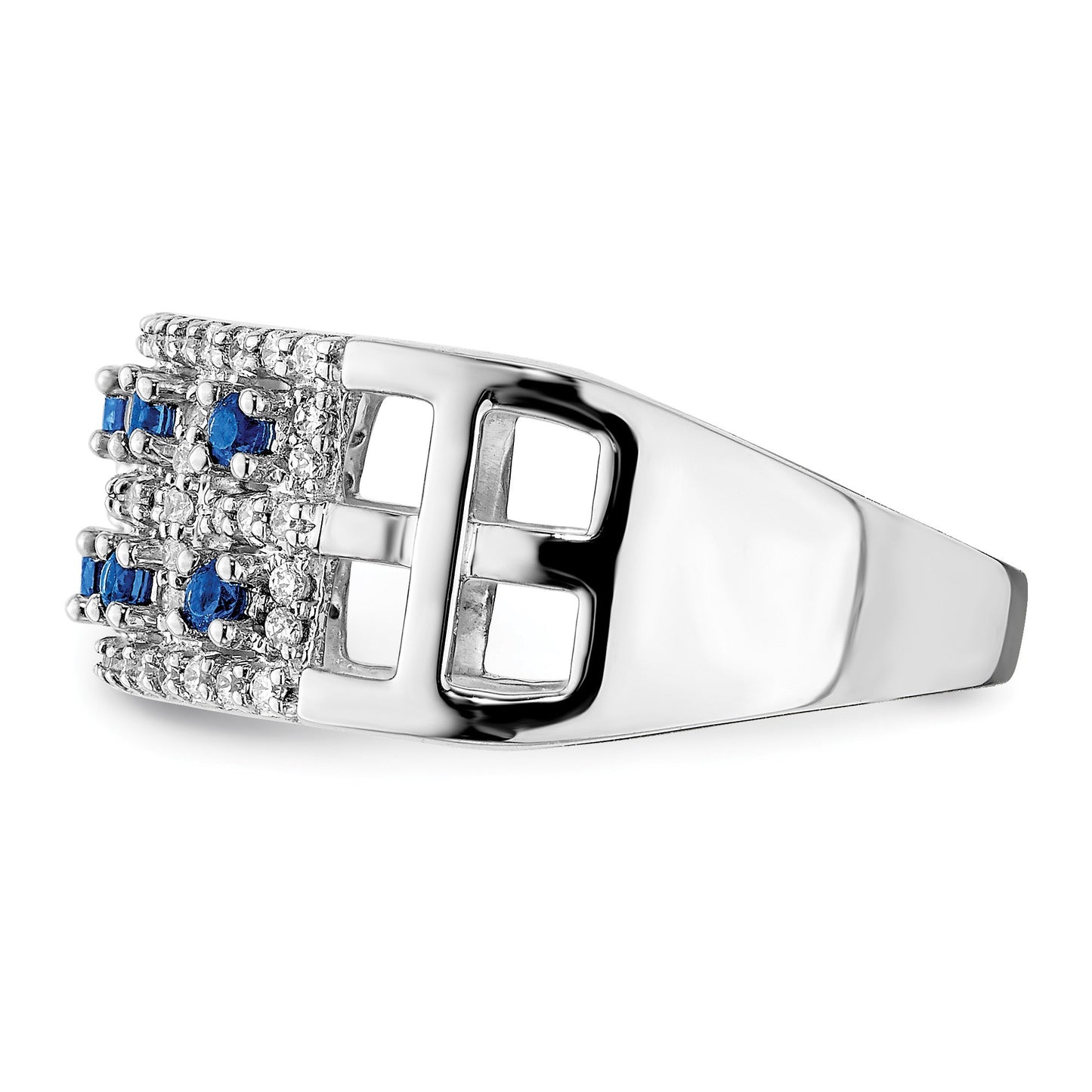 14k White Gold Two-Row Blue Sapphire and 1/3 carat Diamond Fancy Ring