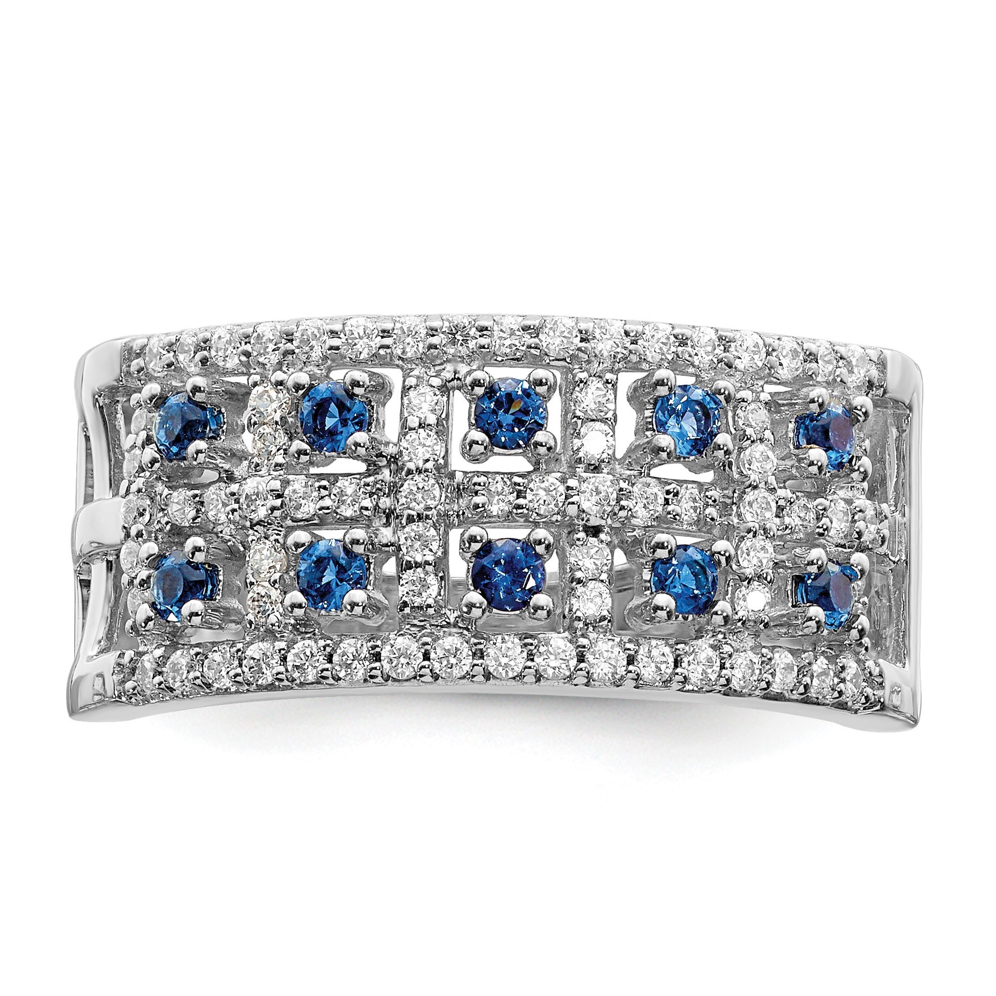 14k White Gold Two-Row Blue Sapphire and 1/3 carat Diamond Fancy Ring