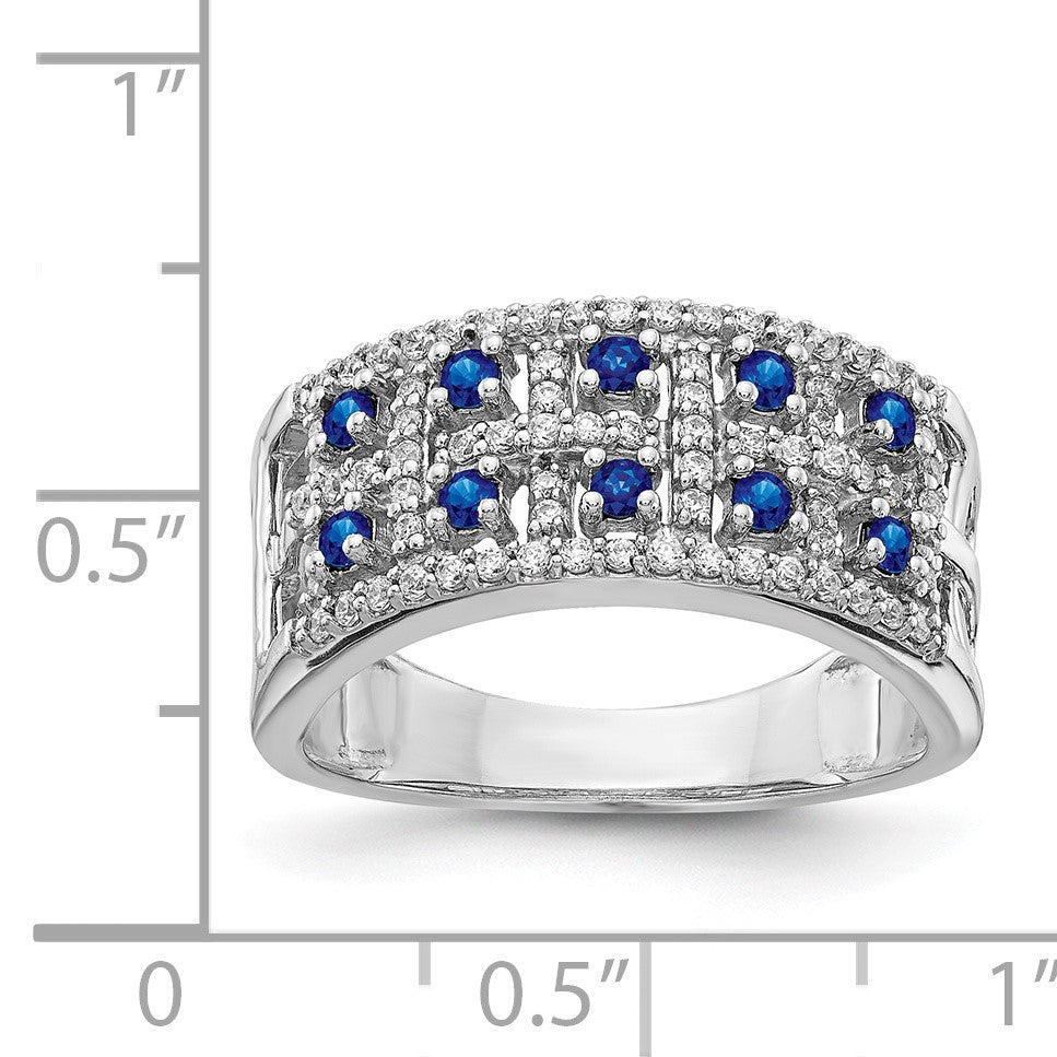 14k White Gold Two-Row Blue Sapphire and 1/3 carat Diamond Fancy Ring