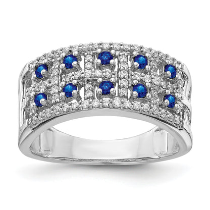 14k White Gold Two-Row Blue Sapphire and 1/3 carat Diamond Fancy Ring