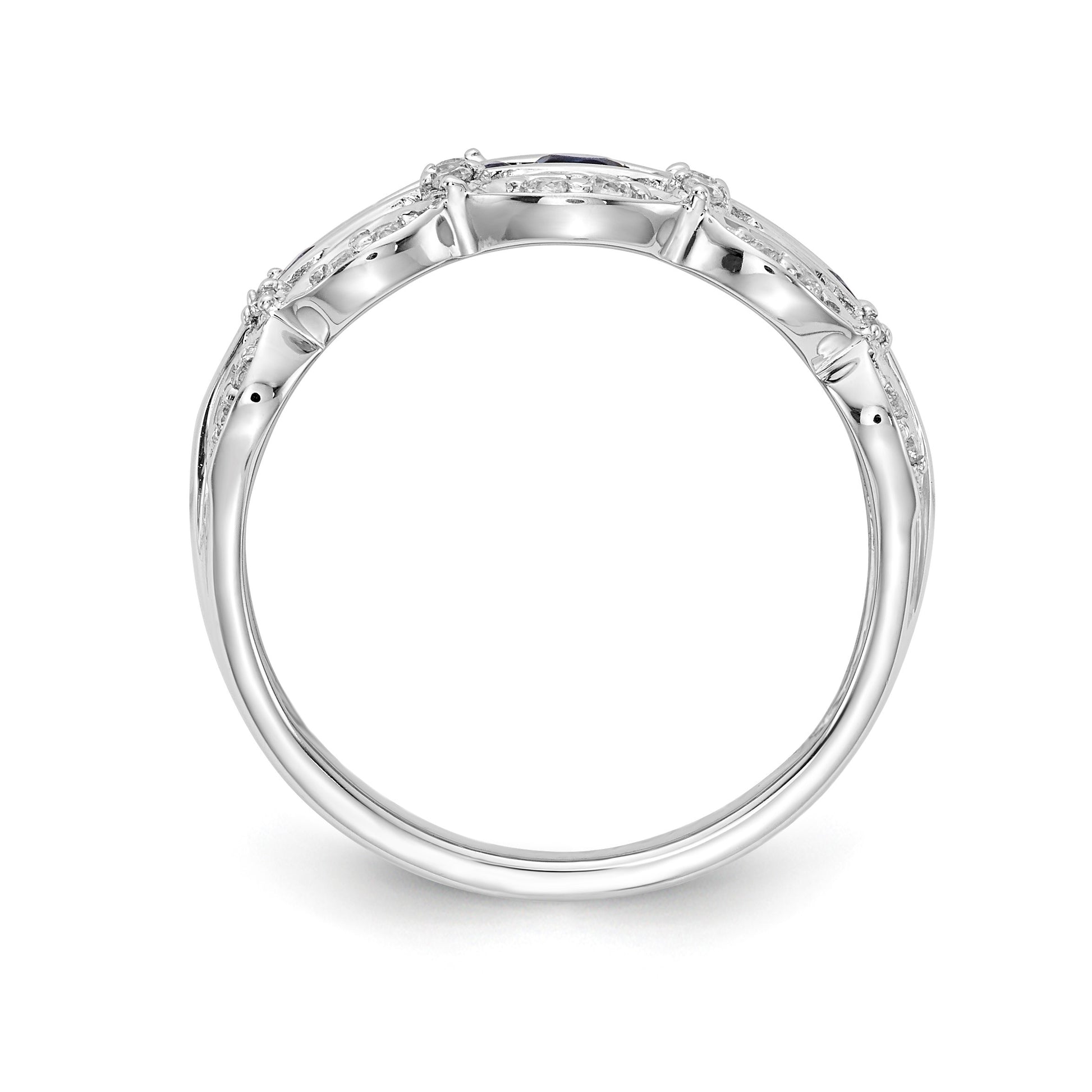 14k White Gold Graduated Channel-set Blue Sapphire and 1/5 carat Diamond Fancy Ring