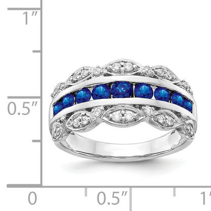 14k White Gold Graduated Channel-set Blue Sapphire and 1/5 carat Diamond Fancy Ring