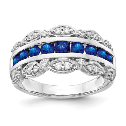 14k White Gold Graduated Channel-set Blue Sapphire and 1/5 carat Diamond Fancy Ring