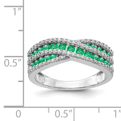 14k White Gold Emerald and 1/3 carat Diamond Fancy Ring