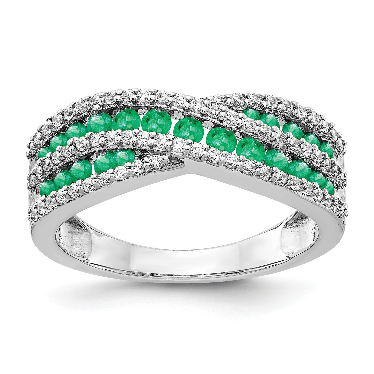 14k White Gold Emerald and 1/3 carat Diamond Fancy Ring