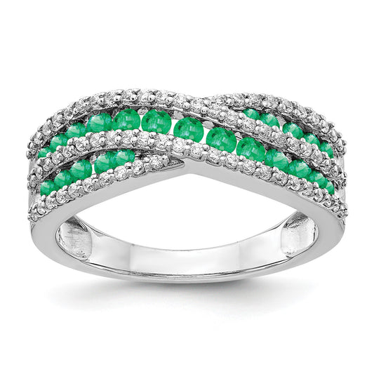14k White Gold Emerald and 1/3 carat Diamond Fancy Ring
