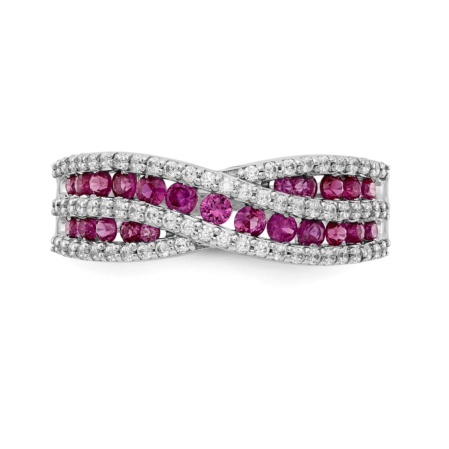 14k White Gold Ruby and 1/3 carat Diamond Fancy Ring