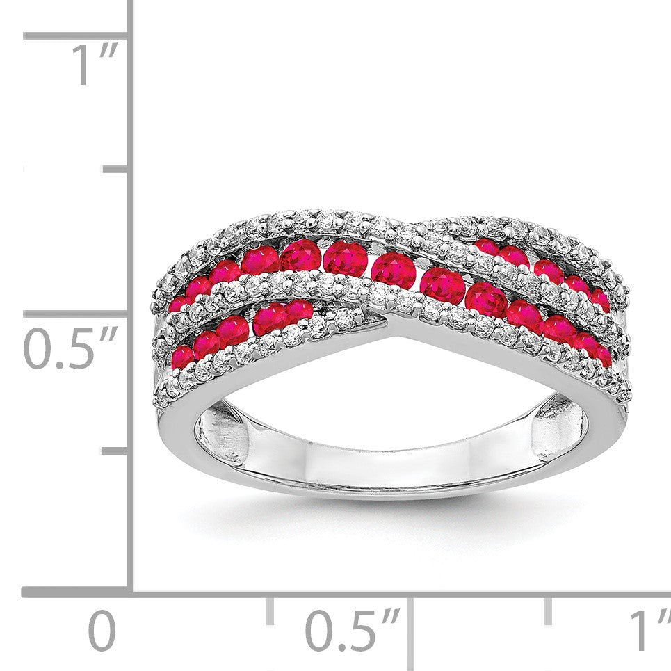 14k White Gold Ruby and 1/3 carat Diamond Fancy Ring