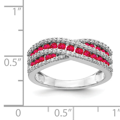 14k White Gold Ruby and 1/3 carat Diamond Fancy Ring