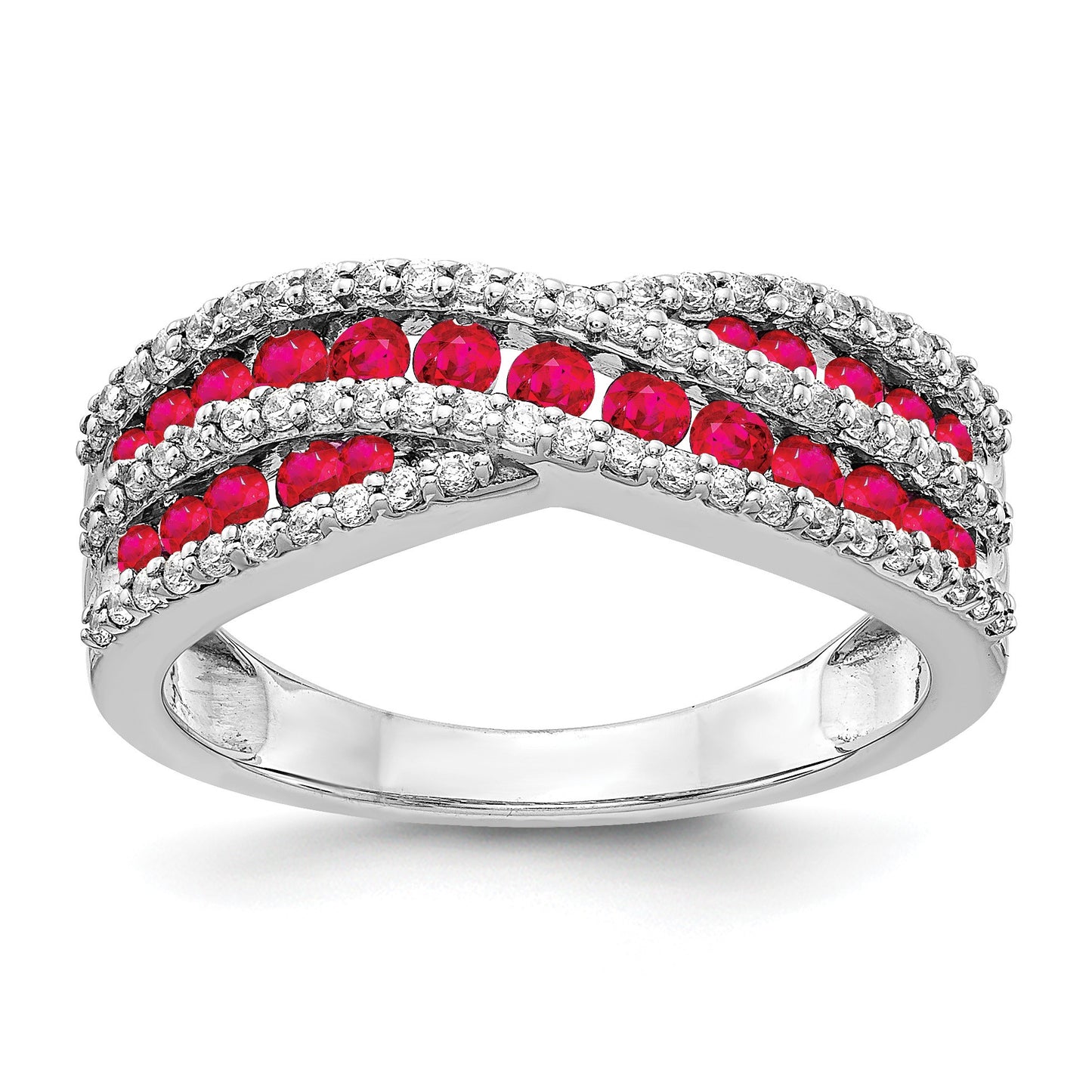 14k White Gold Ruby and 1/3 carat Diamond Fancy Ring