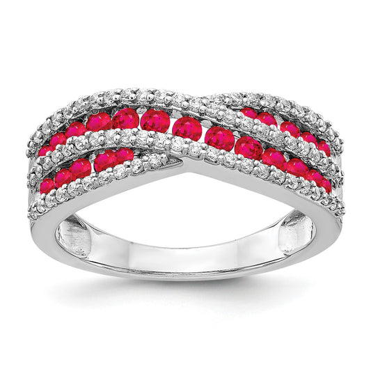 14k White Gold Ruby and 1/3 carat Diamond Fancy Ring