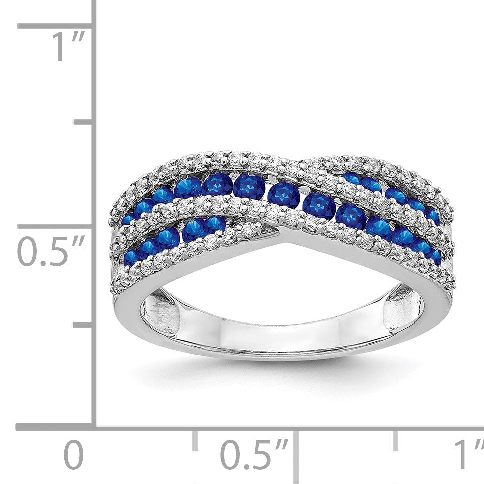 14k White Gold Blue Sapphire and 1/3 carat Diamond Fancy Ring