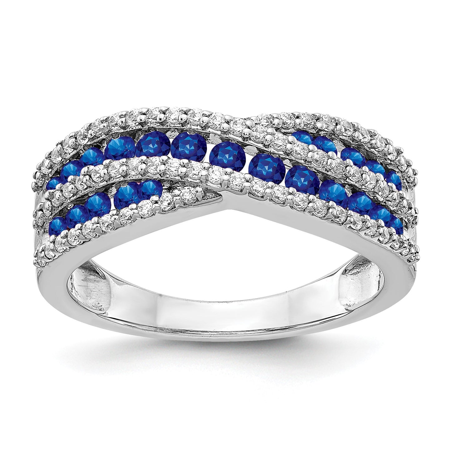 14k White Gold Blue Sapphire and 1/3 carat Diamond Fancy Ring