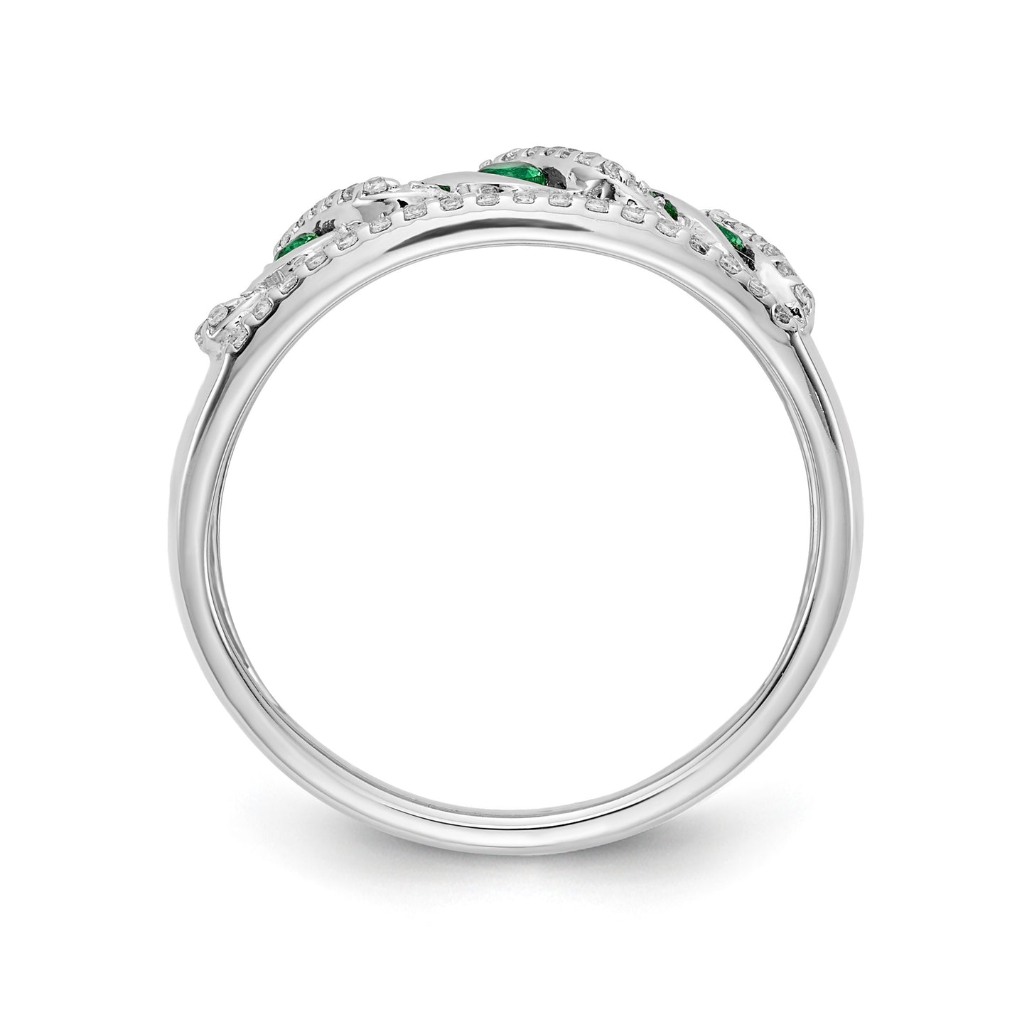 14k White Gold Graduated Emerald and 1/5 carat Diamond Fancy Twist Ring
