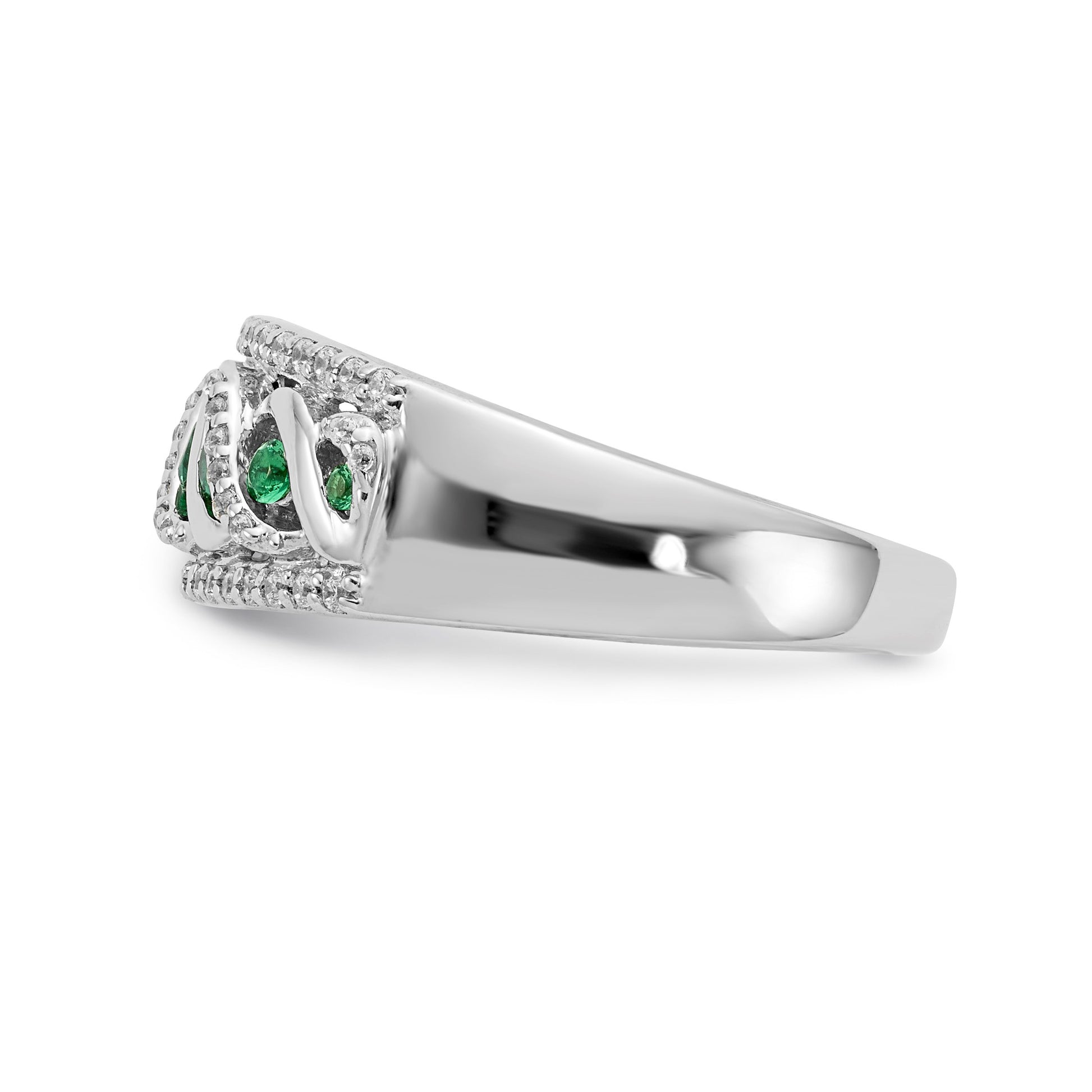 14k White Gold Graduated Emerald and 1/5 carat Diamond Fancy Twist Ring