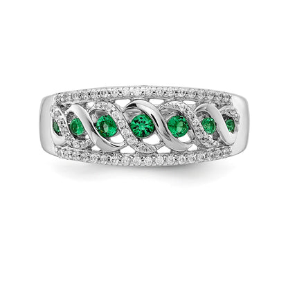14k White Gold Graduated Emerald and 1/5 carat Diamond Fancy Twist Ring