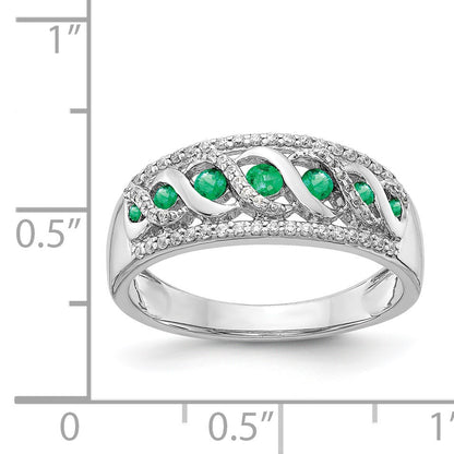 14k White Gold Graduated Emerald and 1/5 carat Diamond Fancy Twist Ring