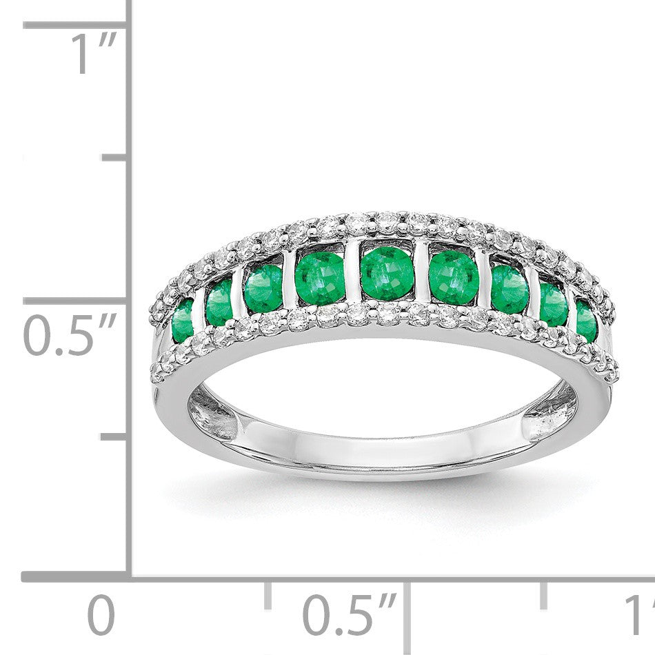 14k White Gold Graduated Channel-set Emerald and 1/4 carat Diamond Fancy Ring