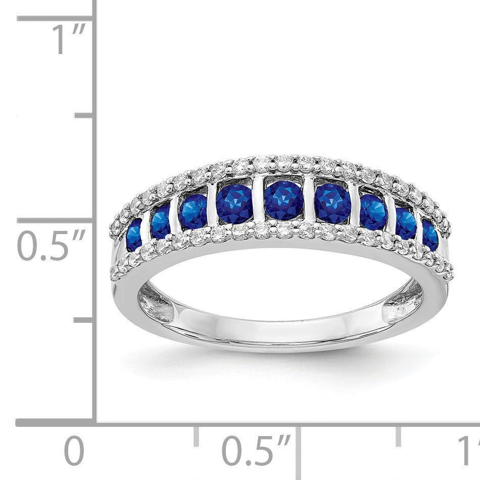 14k White Gold Graduated Channel-set Blue Sapphire and 1/4 carat Diamond Fancy Ring