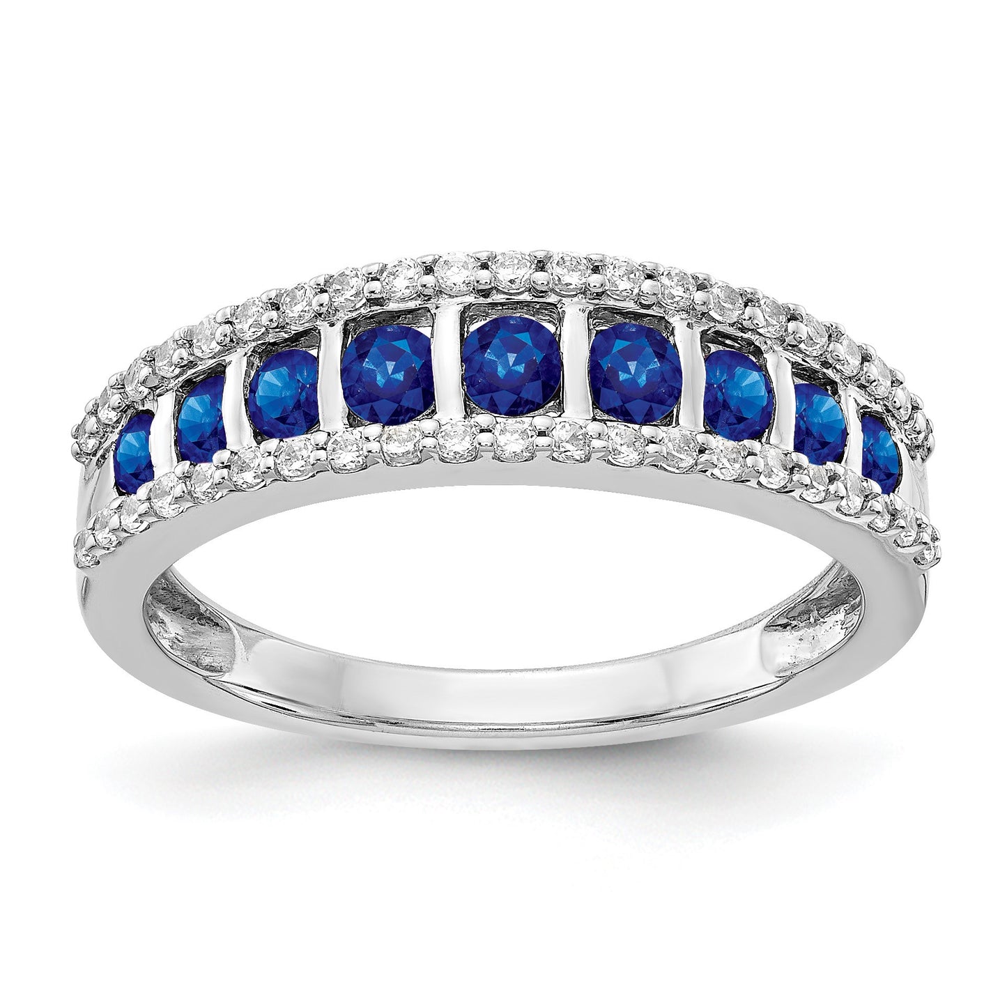 14k White Gold Graduated Channel-set Blue Sapphire and 1/4 carat Diamond Fancy Ring