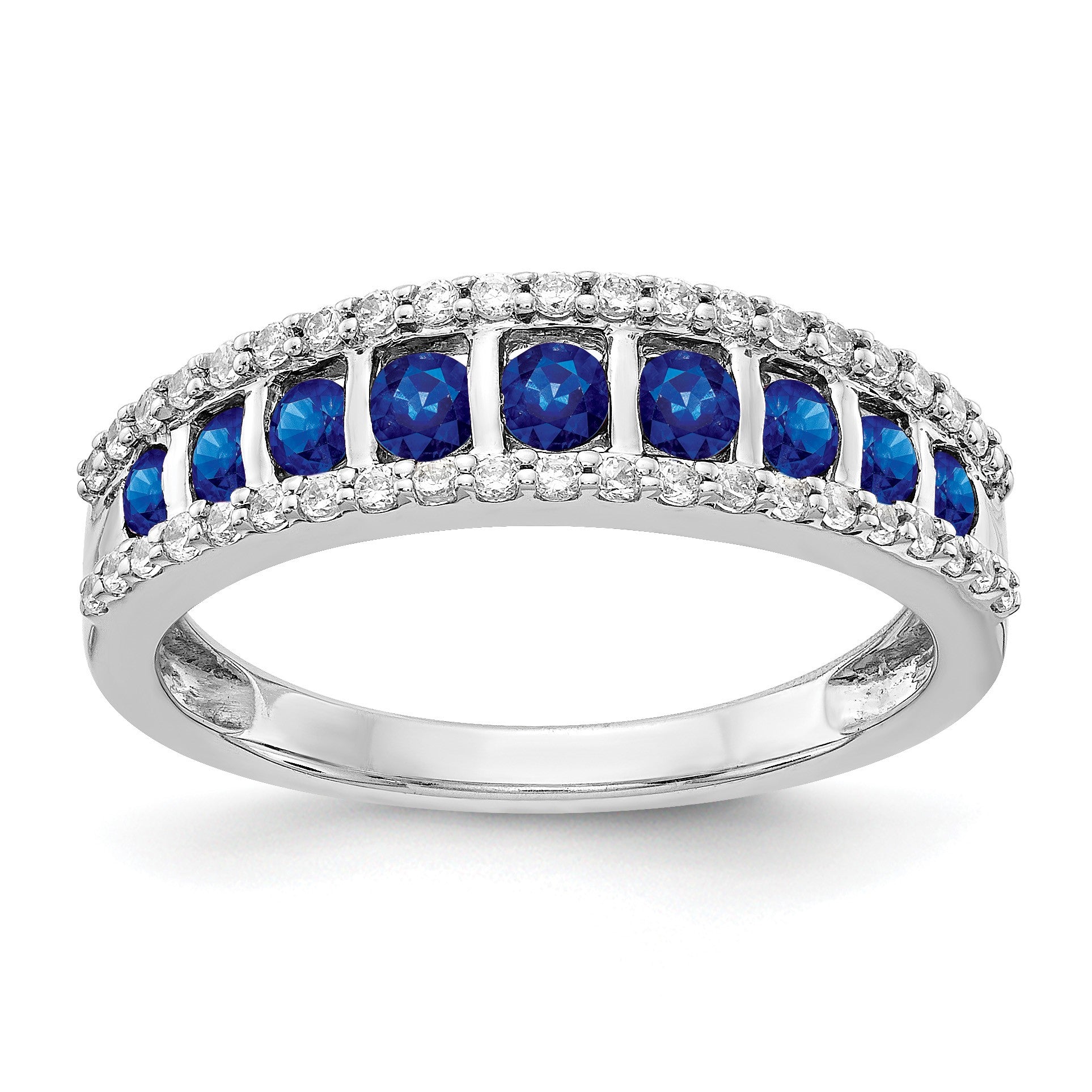 14k White Gold Graduated Channel-set Blue Sapphire and 1/4 carat Diamond Fancy Ring