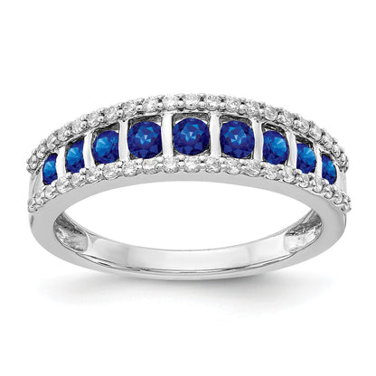 14k White Gold Graduated Channel-set Blue Sapphire and 1/4 carat Diamond Fancy Ring