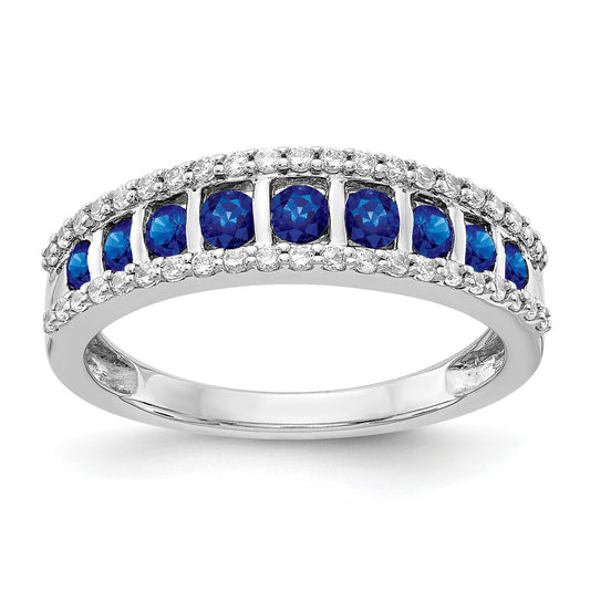 14k White Gold Graduated Channel-set Blue Sapphire and 1/4 carat Diamond Fancy Ring