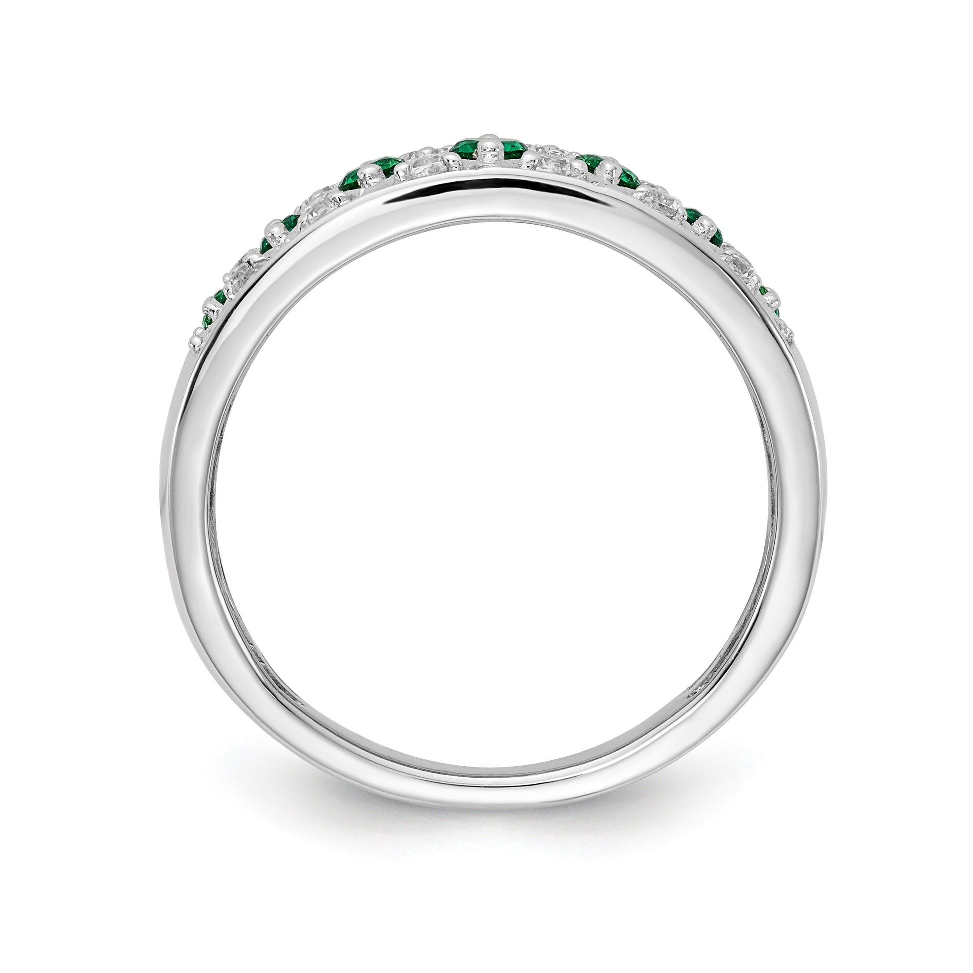 14k White Gold Graduated Emerald and 1/5 carat Diamond Fancy Ring