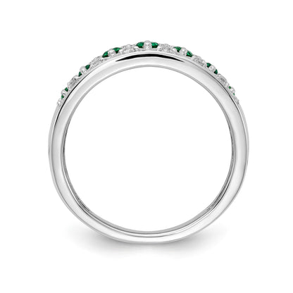14k White Gold Graduated Emerald and 1/5 carat Diamond Fancy Ring