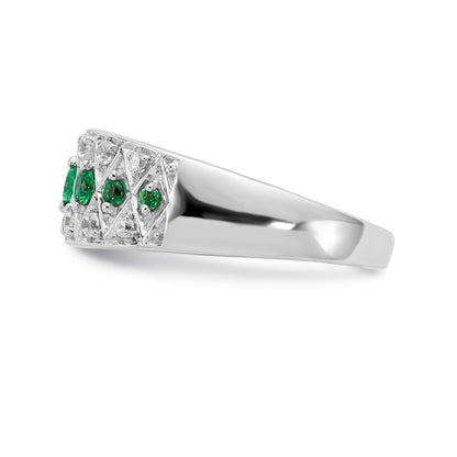 14k White Gold Graduated Emerald and 1/5 carat Diamond Fancy Ring