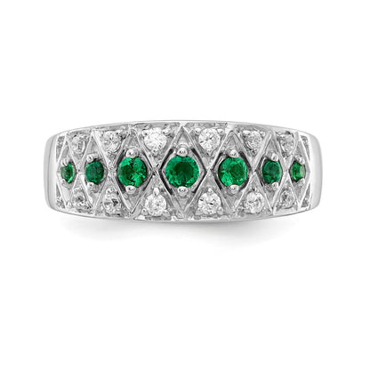 14k White Gold Graduated Emerald and 1/5 carat Diamond Fancy Ring