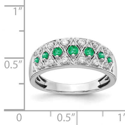14k White Gold Graduated Emerald and 1/5 carat Diamond Fancy Ring