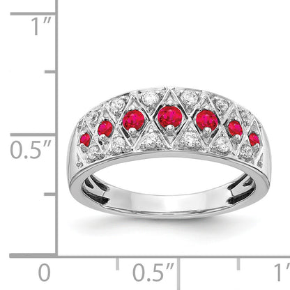 14k White Gold Graduated Ruby and 1/5 carat Diamond Fancy Ring