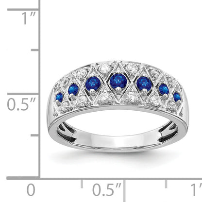 14k White Gold Graduated Blue Sapphire and 1/5 carat Diamond Fancy Ring