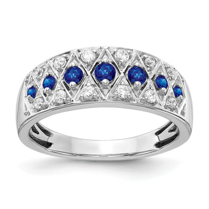 14k White Gold Graduated Blue Sapphire and 1/5 carat Diamond Fancy Ring