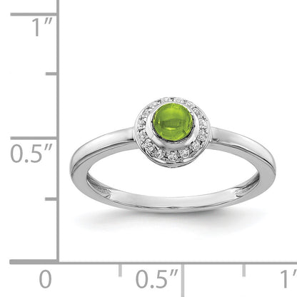 14k White Gold 1/15 carat Diamond and 4mm Round Cabochon Peridot Halo Ring