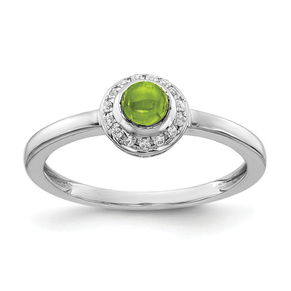 14k White Gold 1/15 carat Diamond and 4mm Round Cabochon Peridot Halo Ring