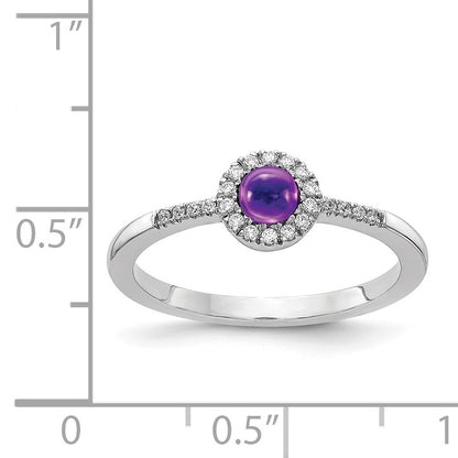 14k White Gold 1/10 carat Diamond and 3.7mm Round Cabochon Amethyst Halo Ring
