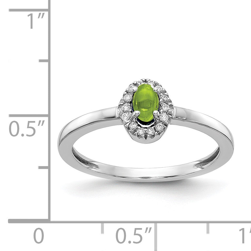 14k White Gold 1/15 carat Diamond and 5x3mm Oval Cabochon Peridot Halo Ring