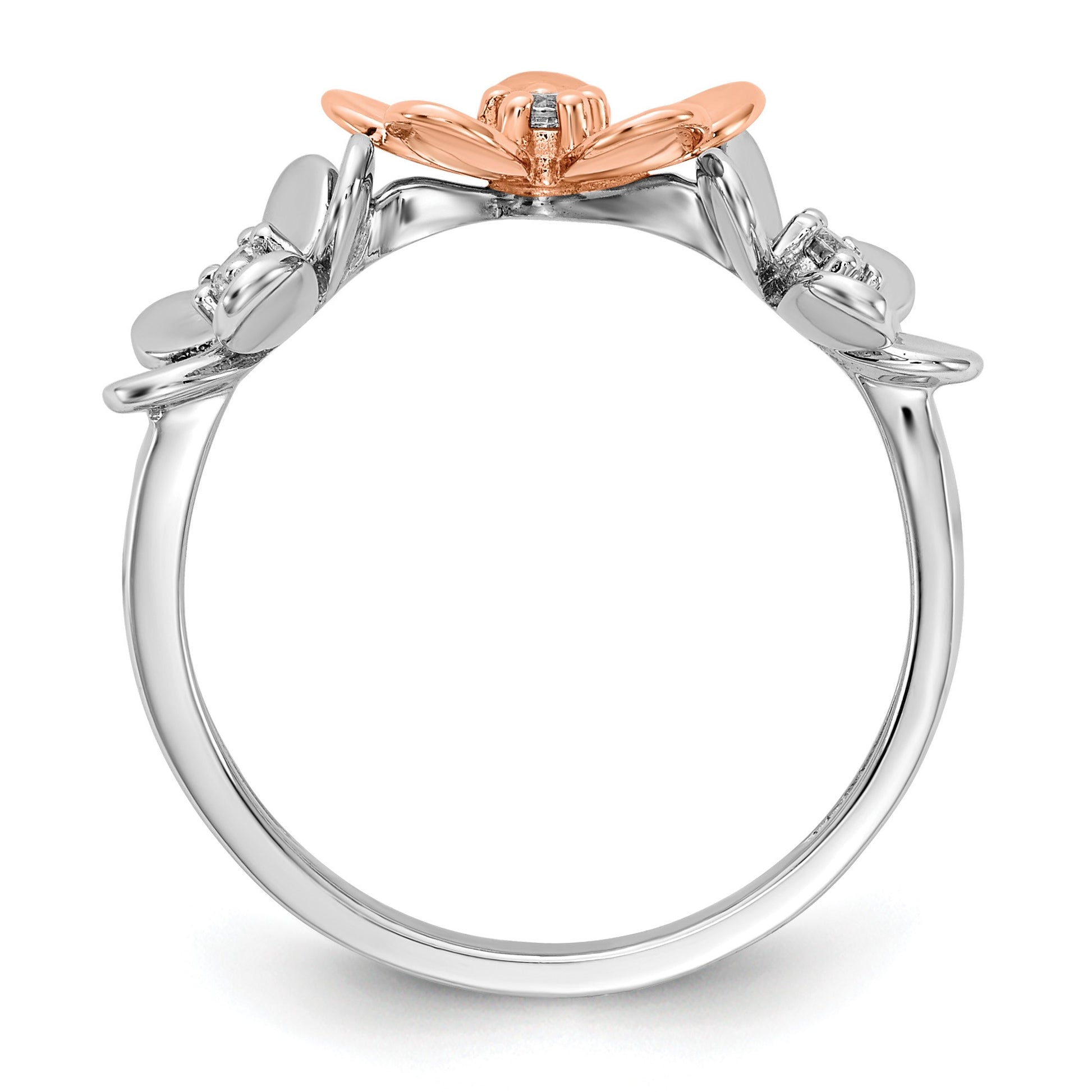 14k Rose and White Gold 1/10 carat Diamond Flower Ring